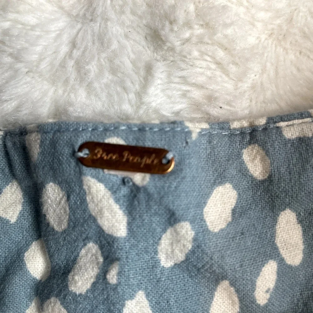 Free People‎ Bennett Blue White Spotted Lace Up High Waisted Cotton Shorts